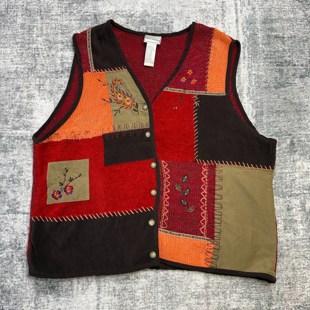 VTG Napa Valley Sweater Vest Women 1X Knit Patchwork Granny Granola Boho Y2K 90s